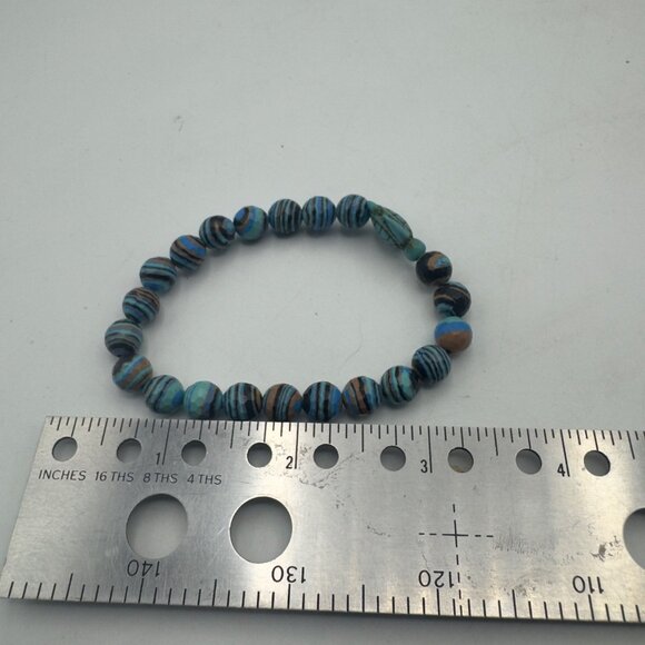 Turquoise Beaded Bracelet With Turtle Charm Stretch Design Elastic - Picture 7 of 8